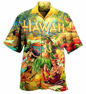 Summer Hawaiian Shirts Men's Shirts Harajuku Vintage Overdimensionerade herrkläderstrandstrand prövar UNISEX FI Kort ärm N7F6#