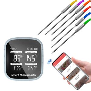Indicatori di cottura Termometro per barbecue per carne wireless Bluetooth con 6 sonde Timer allarme APP gratuita per smartphone iOS Android