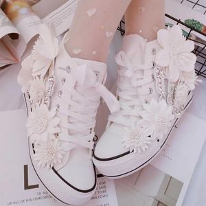 Casual Shoes Fashion Original Butterfly Flower High-top Canvas Sweet Lace-up Women's Inner Height-increasing Vulcanized