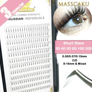Eyelashes MASSCAKU 3cases/lot premade volume fans Short Stem False Lashes Korea Silk Individual Eyelash Extension Handmade Natural Eyelash