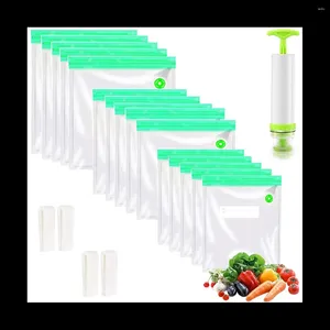 Kitchen Storage Green Sous Vide Bags 30 Pack Reusable Vacuum Food 1 Hand Pump 4 Sealing Clips