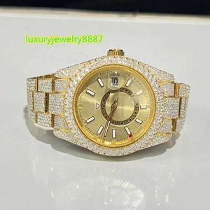 Yellow Gold Fashion Round Dial Stainless Steel Watch Pass Diamond Tester Vvs Moissanite Handmade Mechanical Watches