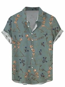 Crânio vintage floral camisas masculinas engraçado crânio 3d impressão streetwear manga curta camisa havaiana impressão lapela camisas para homem e9fl #