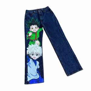 Y2K Jeans Hip Hop Harajuku Anime modello di stampa jeans streetwear uomo donna a vita alta più grandi pantaloni ropa estetici a gamba larga J5io #