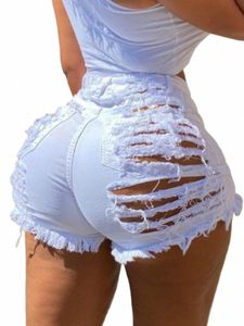 lw Plus Size Ripped High Stretchy Denim Shorts Summer Plus Size Pocket Tassel Hole Ripped jeans Short Female Femme Short Pants v7Jw#