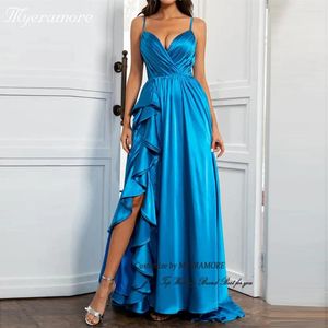 Abiti da festa Spalline con scollo a V Prom Abito da sera in raso di seta A Line con spacco Abito formale lungo fino al pavimento per donna Realizzato su misura