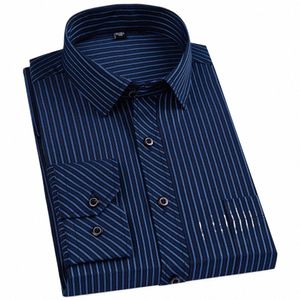 남성 클래식 스트라이프 격자 무늬 LG 슬리브 DR 셔츠 싱글 패치 포켓 공식 부신 표준 적합 스마트 캐주얼 사무실 셔츠 36JQ#