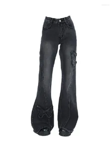 Jeans femminile americano retrò bagliore nero bagliore bassa vasca sottile pantaloni gyaru fashion e-girl denim pantalone pantaloni high street gothic gotico