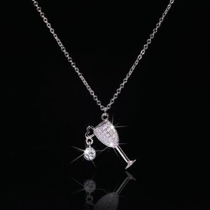 Handmade Wine Glass Lab Diamond Pendant Real 925 Sterling Silver Party Wedding Pendants Chain Necklace For Women Charm Jewelry2673