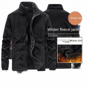 Cappotto invernale da uomo con colletto alla coreana in peluche, giacche ispessite, autunno all'aperto, giacca riscaldante, giacca tattica di colore solido di grandi dimensioni r8Sw #