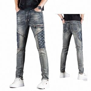 men Denim Jeans Fi Brand Slim Design Cool Hip Hop Persalized Zipper Fi Retro Embroidery Lg Pants V9X2#