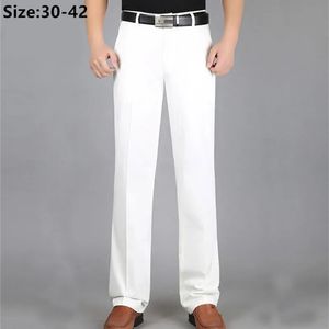 Formal Pants For Men Business Summer Classic Office High Waisted Modal Plus Size 38 40 42 Pure White Straight Thin Male Trousers 240308