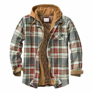 Autumn Winter Men's Plaid Hooded Jackets harajuku Casual vadderad varma blixtlås LG -ärmskjortor Rockar Male L6Jk#