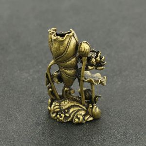 Miniaturen, reines Kupfer, Lotus-Karpfen-Figuren, Miniaturen, Büro-Räucherstäbchen, Ornamente, Goldfisch, Lotus, antike Bronze, Teehaustier, Heimdekoration