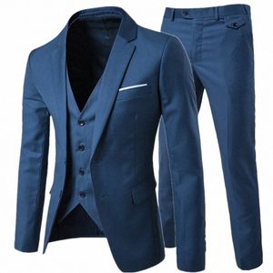 suit Vest Pants 3 Pieces Sets / Men's One Buckle Two Butt Busin Suits Dr Blazers Jacket Coat Trousers Waistcoat i5qm#