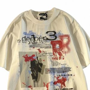 Cott Retro Gothic Graffiti Print T Shirt Top Summer Trend Harajuku Persality Street Y2K Hip Hop Par Short Sleeve Top E5wm#