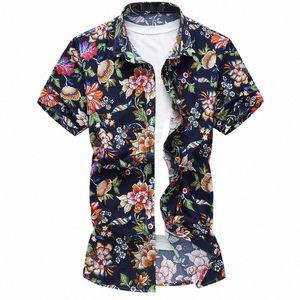 summer Shirt Men Casual Short Sleeve Shirts Men's Social Floral Shirts Hawaii big size Male Fr Print Beach Holiday tops o2a6#