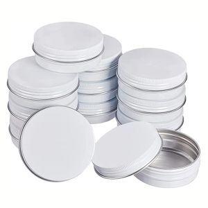 Accessories 50pcs/lot 0.5oz 1oz 2oz Metal Round Balm Tins White Aluminum Cans Empty Containers with Screw Lids for Sae, Spices or Candles