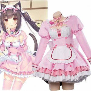 ネコパラチョコレートコスプレコスチュームメイドロリータヘッドバンドピンクスカート猫耳ヘアバンドガールズ女性ドレスU3CK＃