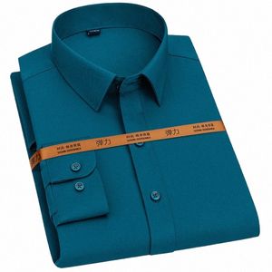 Mäns LG-hylsa Solid Stretch Easy Care Shirt Formell businkontor/Working Wear Standard-Fit Solid Social Dr Shirts A18D#