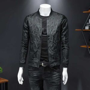 Jaqueta masculina de couro sintético 4x 5xl, luxuosa, flocada, bomber, outono, negócios, vintage, casual, slim, lapela, single breasted, impressão, casacos, jaqueta 240330