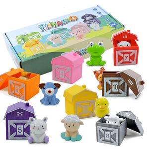 Crianças Criação de cores Casa de animais Montessori Game Rainbow Finger Puppet Número da Cognição Paróquia Aprendizagem Toys Sensorial 240321