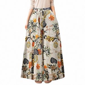 Spodnie damskie z szerokim nogą Zanzea 2023 Kaftan Printed Pants Elastyczne talia LG Pantal Palazzo Casual Floral rzepe Owwony J32P#