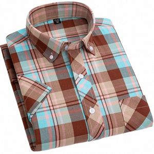 new Fi Dr Shirts Short Sleeve For Men's Cott Butt-down Collar Soft Comfortable Young Casual Plaid Shirt And Blouses 53hK#