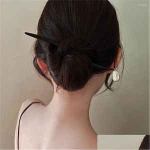 Hårklämmor Barrettes Fairy Stick Hairpins Chinese Hanfu Jewelry for Girls White Pendant Irregar Hairpin Fork Traditionell trähuvudpi ot0hu