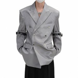 Mężczyźni Nisza metalowa błyszcząca podkładka na ramię w rękawie Streetwear Fi Loose Casual Suit Blazers Kurtka Kobiet Oversize Blazer Coat