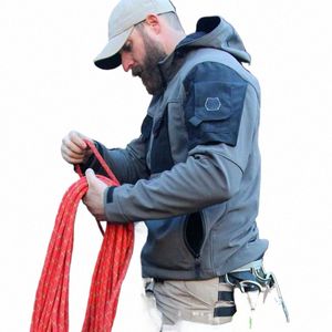 uomini nuova giacca tattica Fi classica con cappuccio antivento impermeabile multi-tasca addensata calda tuta da alpinismo all'aperto O77J #