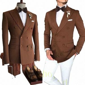 Thorndike最新の男性スーツ2ピースFi Khaki Wedding Suits for Men Custom Custom Plus Size Blazer Dr Groom Tuxedo Jacket T1366 561U＃