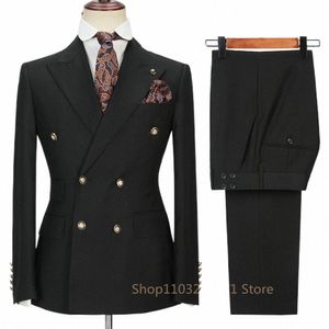 2024 Fi New Men 's Casual Boutique Double Breasted Suit Prousers / Man's Busin Suit Jacket Blazers 코트 바지 2 PCS 세트 C38K#