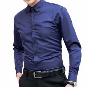 FI Formella businskjorta och blusar Solid Color LG Sleeve Slim Casual Party Shirt Top Clothing Mane Clothing for Men 91Z5#