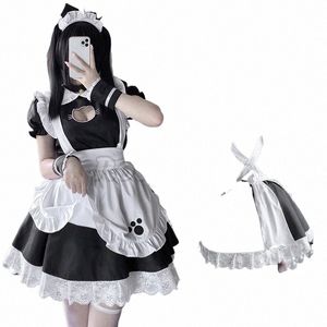 black Anime Cosplay Costumes Cute Lolita Cat Maid Outfits Halen Party Dr Apr Maid Service Goth Lolita Role Play Uniform 327q#