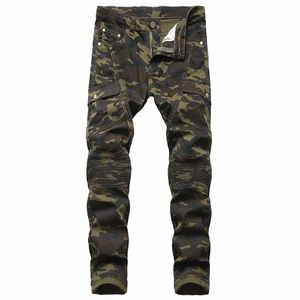 Scegli classici casual jeans New Brand fi Camoue Print Pocket Denim Fi Pantaloni raffredda i pantaloni di grande dimensione M17R#