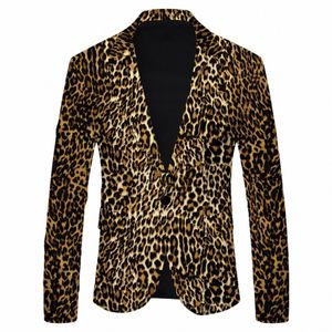 2024 Ny Leopard Print Suit Jacket Män Slim Fit Casual British Fi Blazers Men's Coat LG Sleeved Jacket DJ Party Wear F7et#