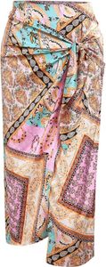 ZAFUL Women's Boho High Waist Midi Skirt Sexy Split Sarong Skirt Bandana Paisley Print Bodycon Skirt