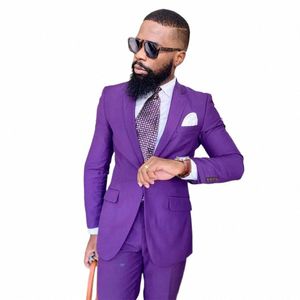 Chic Purple Men's Suits Design Single Breasted Notch Lapel Slim Form Formal OCN Elegant Costume Homme 2 Piece Jacket Pants C91L#