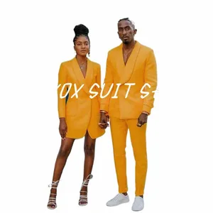 2022 Fi Men's Blazer Set Slim Fit Shawl CollarシングルバックルコスチュームHomme Yellow Busin Formal Groom Suits Tuxedo K0ok＃
