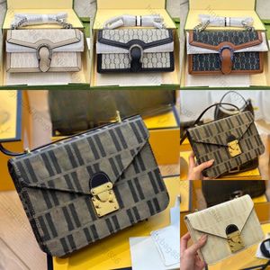 Hochwertige Designer-Tasche, Damen-Box-Tasche, modische Unterarmtasche, altes Blumen-Logo, Chaintiao Schultergürtel, Jacquard-Patchwork-Denim, Leder-Umhängetasche, Make-up-Tasche