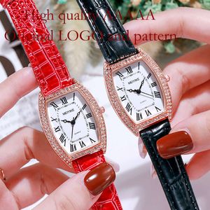 Orologio da donna con cinturino al quarzo quadrato con strass, edizione coreana, botte di vino rosso netto Tiktok alla moda