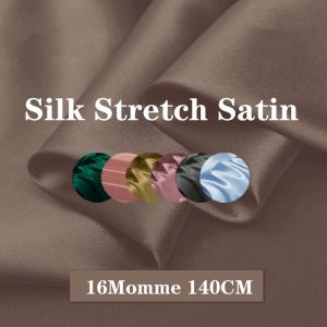 Tyg 16mm 140 cm 92%Silk 8%spandex Silk Satin Satin Charmeuse Tyg för klänning Cheongsam DIY Sying Vanlig färgad gratis fraktförsäljning