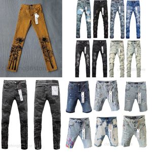 2024 Neue lila Jeans Herren-Jeans, kurze Designer-Jeans, Slim-Fit, Distressed, zerrissene Biker-Hose, hochwertige Qualität, gerades Design, Retro-Lila-Jeans-Markenshorts für Männer