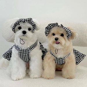 Roupas de moda de vestuário de cachorro Modern Style Modern Black Plaid Skirt com Hat Suit Rouse Vestres Acessórios para animais de estimação Puppy Summer