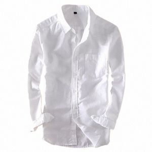 Hoo 2024 Spring New White Thin Secti Fresh Breattable LG-Sleeved Linen Shirt Men's Beach Casual Sunscreen Cott Shirt Z2af#