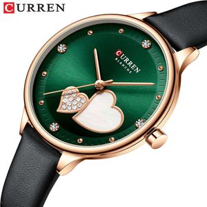 CURREN Karien 9077 Водонепроницаемые женские часы с кварцевым сердечком и бриллиантами Модный ремень