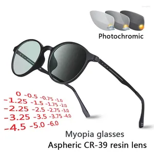 Solglasögon Ultralight Titanium pochromic ögonglasögon män kvinnor myopia glasögon färdiga elever kort sikt glasögon -0,5 -6