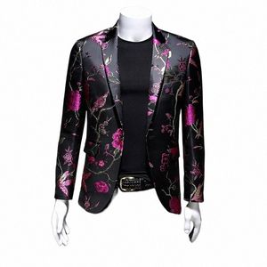 Ny vintage lyxig Jacquard Floral Suit Jacket Men Wedding Banket Club Party Dr Singers Tuxedo Slim Fit Blazers Hommes M64P#