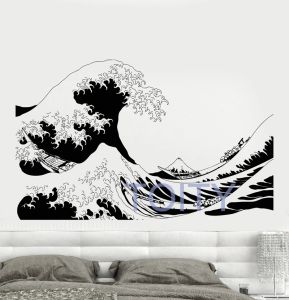 Adesivos A Grande Onda de Kanagawa Decalque de Parede Japonês Marinheiros Barco Vinil Adesivo Home Interior Room Decor Mural Housewares H57cmxW91cm